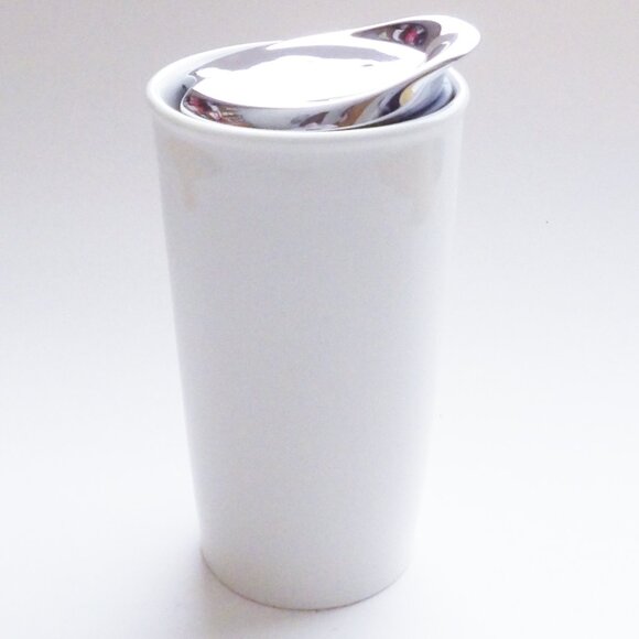 Starbucks 2014 White Ceramic Silver Studded Travel Coffee Mug With Lid 10oz - Picture 4 of 12